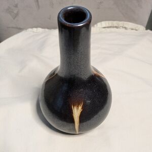Vintage Japanese Ikebana Art Black BrownPottery Ceramic Flowers Vase